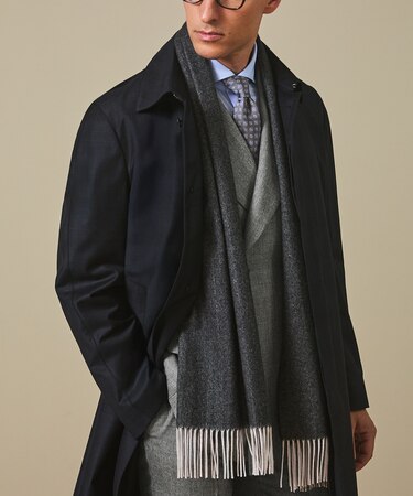 【カシミヤ100％】 幅広 マフラー_ヘリンボーン柄(40×180)