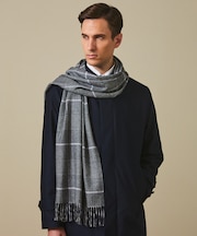 【カシミヤ100%】 幅広 マフラー_グレンチェック柄(40×180)