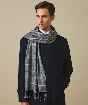 【カシミヤ100％】 幅広 マフラー_グレンチェック柄(40×180)