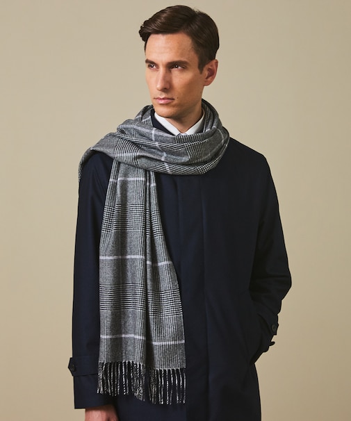 【カシミヤ100％】 幅広 マフラー_グレンチェック柄(40×180)