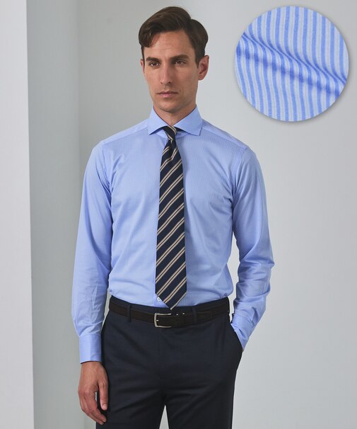 【ストレッチ/洗える】Albini ジャージ シャツ_ カッタウェイカラー