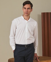 【シワになりにくい/洗える】TCブロード シャツ_バンドカラー