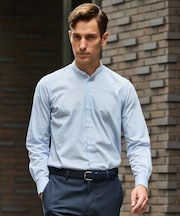 【シワになりにくい/洗える】TCブロード シャツ_バンドカラー