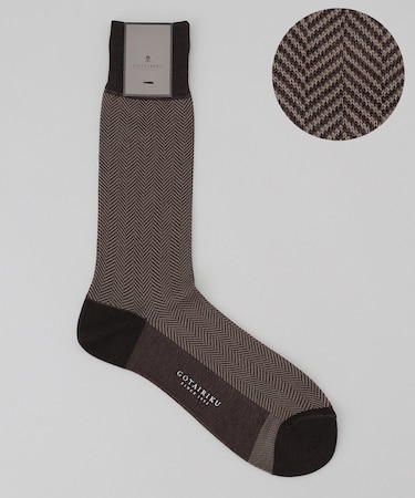 蒸れにくい/高耐久【日本製/ビジカジ兼用/定番】オリジナル コーデュラ混 ソックス_ヘリンボーン柄