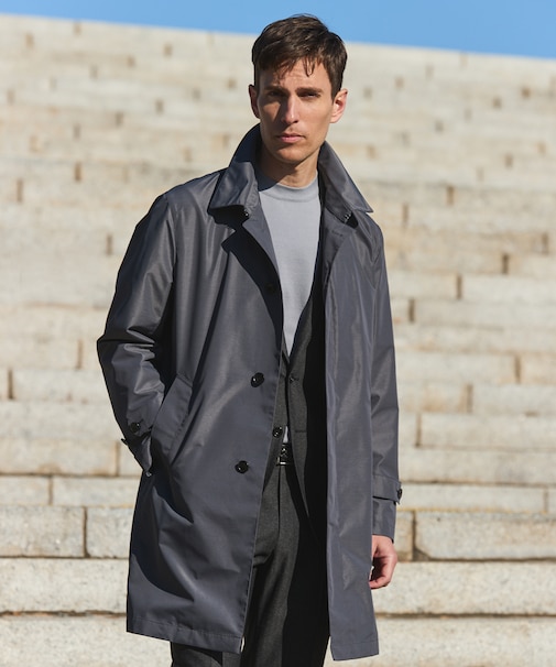 ダウンライナー装着可【半裏仕様】メランジシャンブレー ステンカラースプリングコート