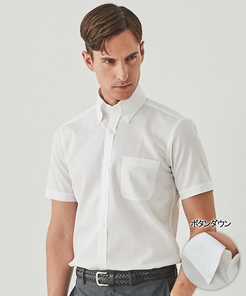 春夏向け【形態安定】SUMMERPREMIUMPLEATS_ボタンダウンカラー 半袖ドレスシャツ(25年モデル)
