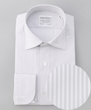 【形態安定】PREMIUMPLEATS_セミワイドカラー 通年ドレスシャツ_ホワイト/ストライプ(26年モデル)