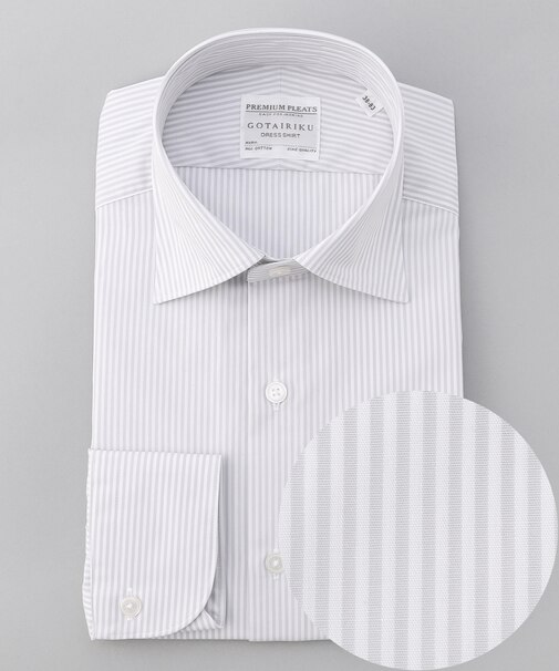 【形態安定】PREMIUMPLEATS_セミワイドカラー 通年ドレスシャツ_ホワイト/ストライプ(26年モデル)