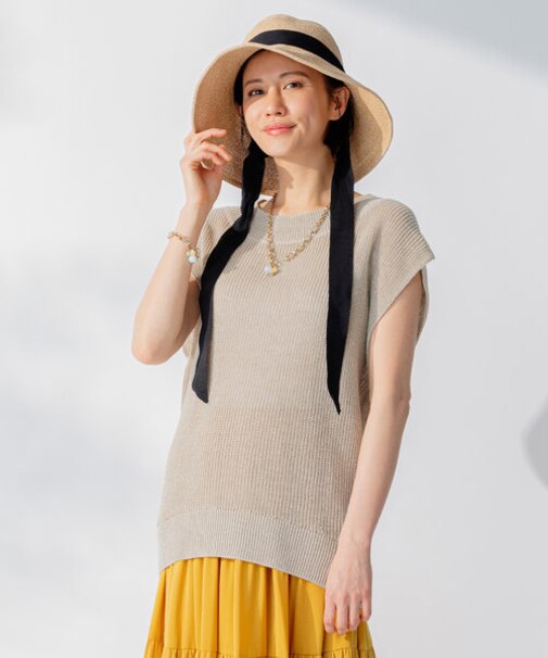 【XSサイズ~/洗える】リネンミドルゲージ ニットベスト