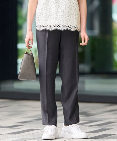 【XSサイズ~/洗える/セット着用可】キュプラリネンシャンタン イージーテーパードパンツ