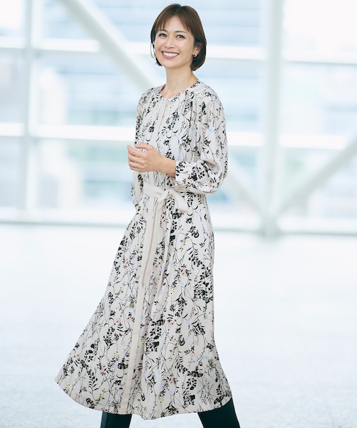 【WEB&一部店舗限定】【洗える】ハーバルフロープリント8分袖 ワンピース