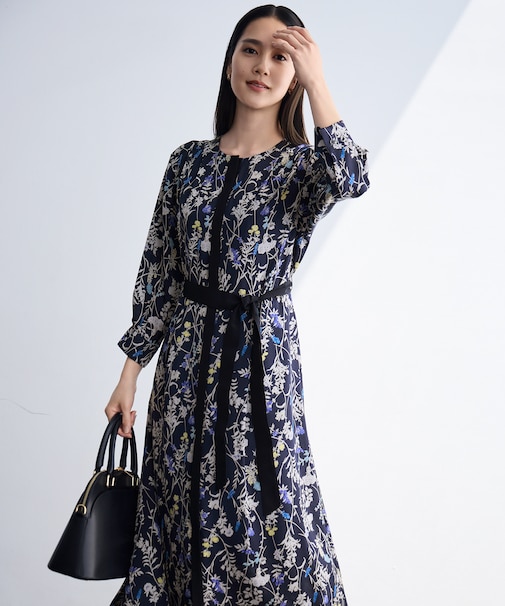 【WEB&一部店舗限定】ハーバルフロープリント8分袖 ワンピース