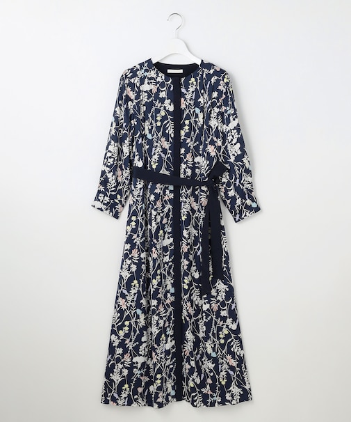 【WEB&一部店舗限定・新色追加・定番人気・着用動画あり】ハーバルフロープリント8分袖 ワンピース