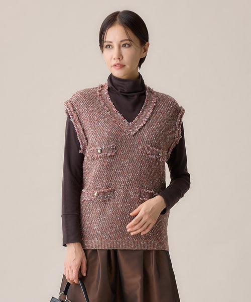 フリンジミックスツイード ショートジレ｜エポカの通販｜&mall（アンド