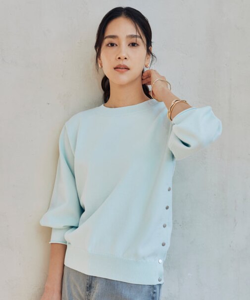 【WEB限定カラーあり・洗える】コットンナイロンミドルゲージ ニット