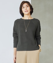 【WEB限定カラーあり・洗える】リネンミドルゲージボートネック ニット