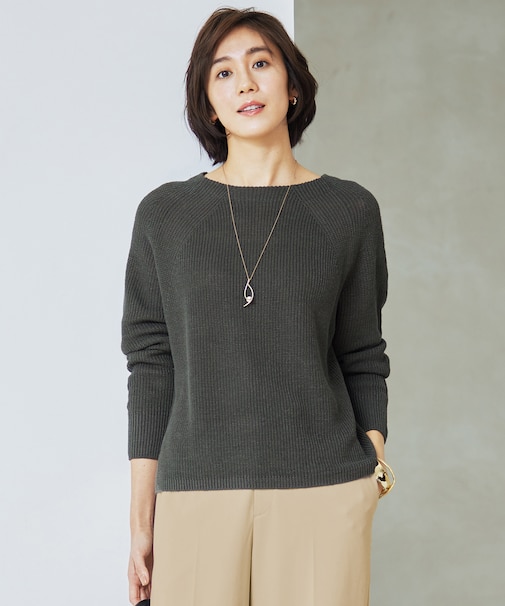 【WEB限定カラーあり・洗える】リネンミドルゲージボートネック ニット