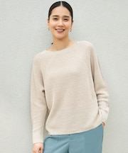 【WEB限定カラーあり・洗える】リネンミドルゲージボートネック ニット