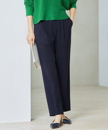 【洗える】ライトフィールジャージータックテーパード パンツ