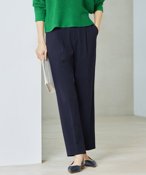 【洗える】ライトフィールジャージータックテーパード パンツ