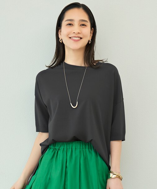 【接触冷感・UVカット・WEB限定カラーあり】クレープストレッチプルオーバー ニット