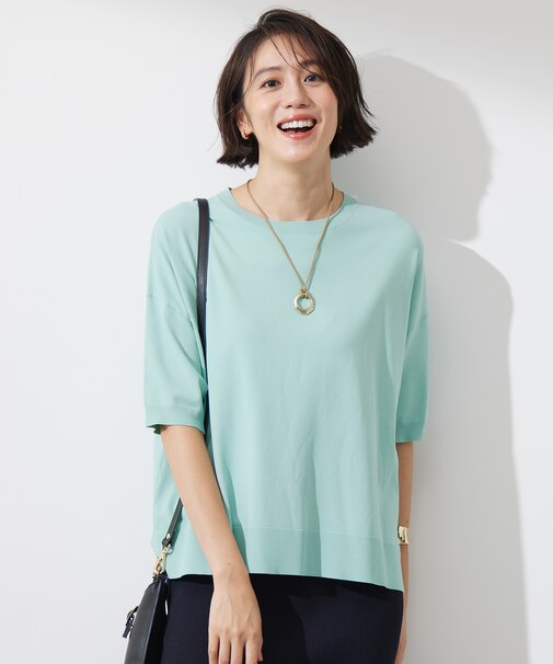 【接触冷感・UVカット・WEB限定カラーあり】クレープストレッチプルオーバー ニット