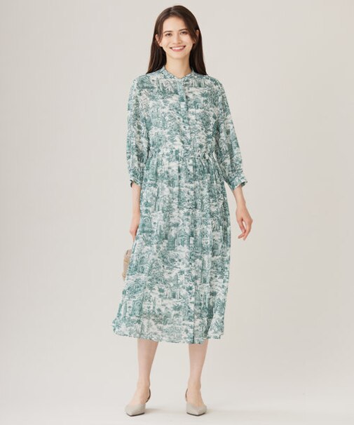 【洗える】ランドスケーププリント ワンピース
