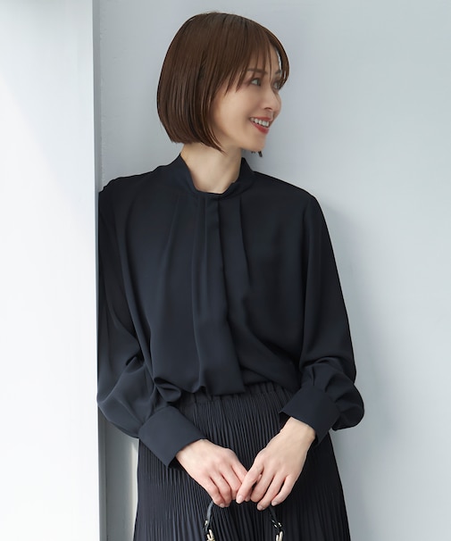 【セットアップ対応・洗える】ライトサテン ブラウス