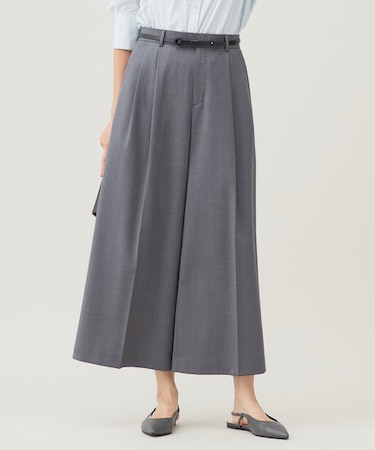 【洗える】TWラチネストレッチワイドクロップド パンツ