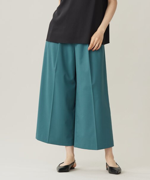 【洗える】TWラチネストレッチワイドクロップド パンツ