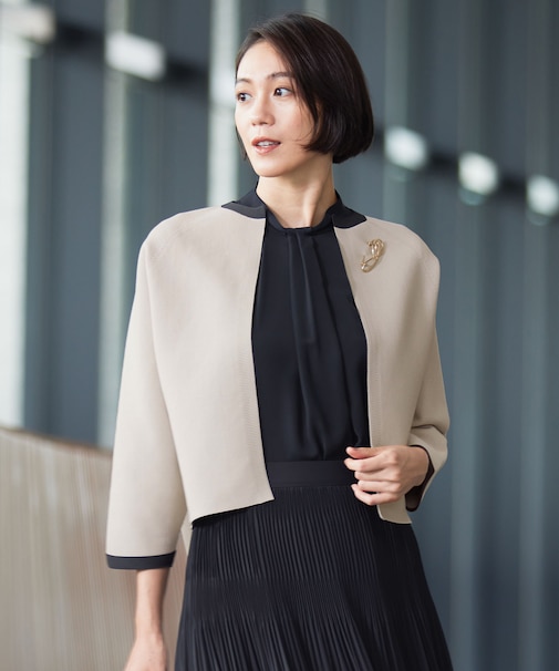 【洗える】ポリエステルホールガーメントボレロ ニット