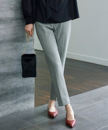 【撥水加工・洗える】TRギャバチェック柄テーパード パンツ