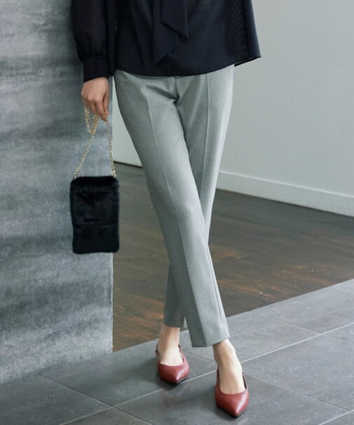 【撥水加工・洗える】TRギャバチェック柄テーパード パンツ