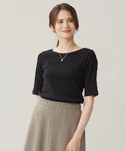 【洗える】ソフトリブ5分袖 Tシャツ