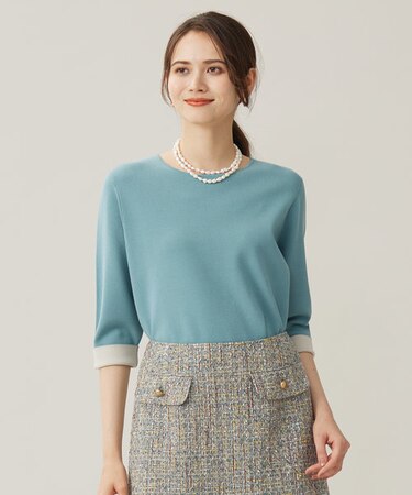 【アンサンブル対応・洗える】レーヨンストレッチ7分袖 ニット