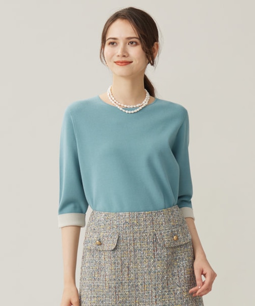 【アンサンブル対応・洗える】レーヨンストレッチ7分袖 ニット