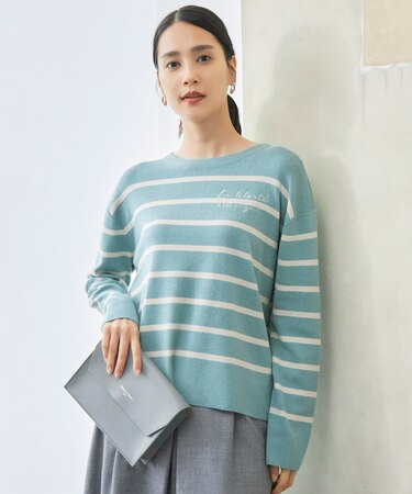 【洗える】コットンウールハイゲージボーダー ニット