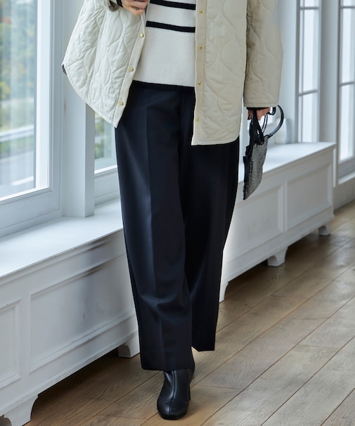 【撥水加工・洗える】TRギャバ裏起毛ワイド パンツ