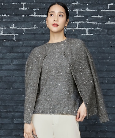 【アンサンブル対応・洗える】スパンコールニット カーディガン