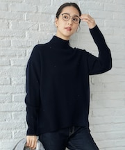 【洗える】ウールカシミヤブレンドラメスパンコールハイネック ニット