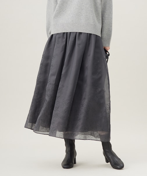 【洗える】シアーパネルエンブロイダリー スカート