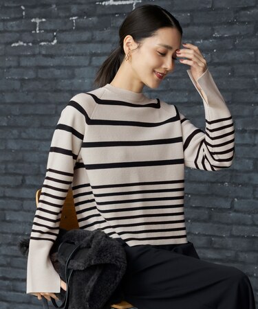 【スタイリストコラボ・洗える】ウールミラノボーダー ニット