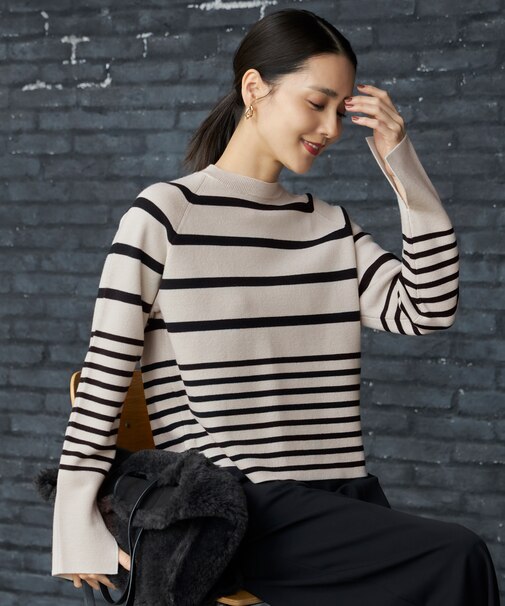 【スタイリストコラボ・洗える】ウールミラノボーダー ニット