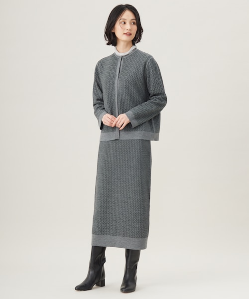 フェラガモ カーディガン スカート セットアップ 上下 リバーシブル リブニット 洗える】リバーシブルニット セットアップ(カーディガン×タイト