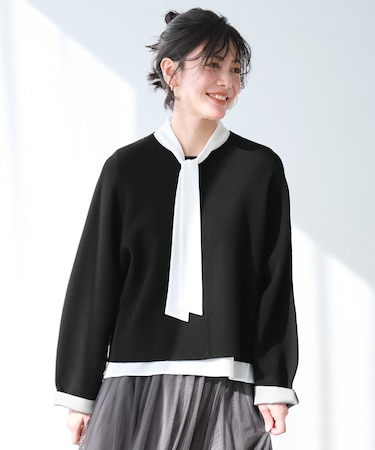 【セットアップ対応・洗える】レーヨンストレッチプルオーバー ニット