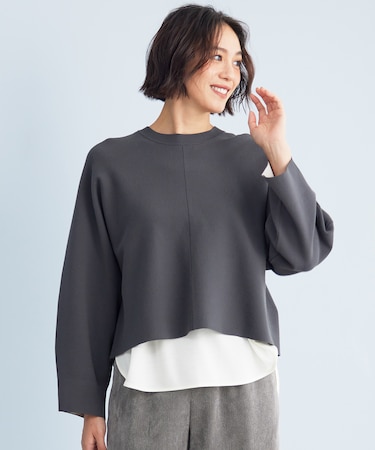 【セットアップ対応・洗える】レーヨンストレッチプルオーバー ニット