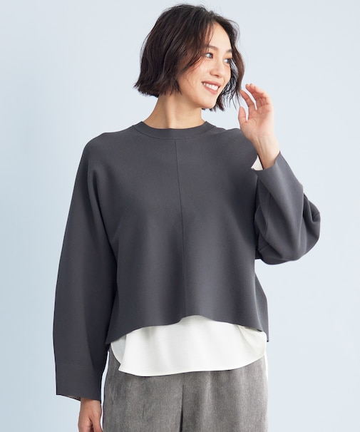 【セットアップ対応・洗える】レーヨンストレッチプルオーバー ニット