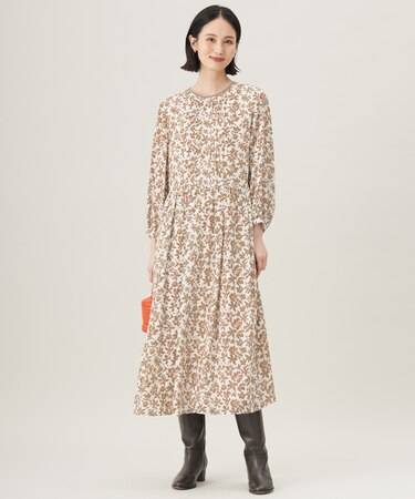 【洗える】スノーフラワープリント ワンピース