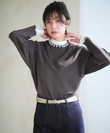 【洗える】パールディティールプルオーバー ニット