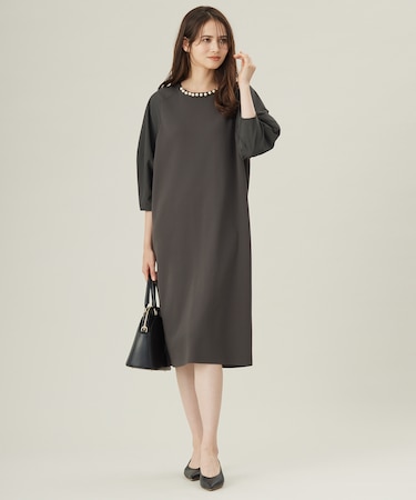 【洗える】パールディティールニット ワンピース